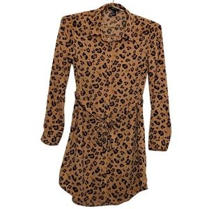 Forever 21 Leopard Long Sleeve Button Down Dress S